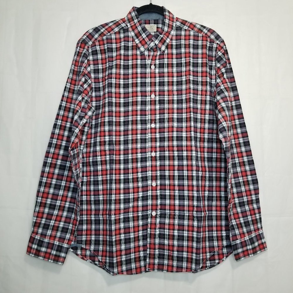 J Crew Woodsman Plaid Secret Wash Cotton Poplin Shirt size Medium button down